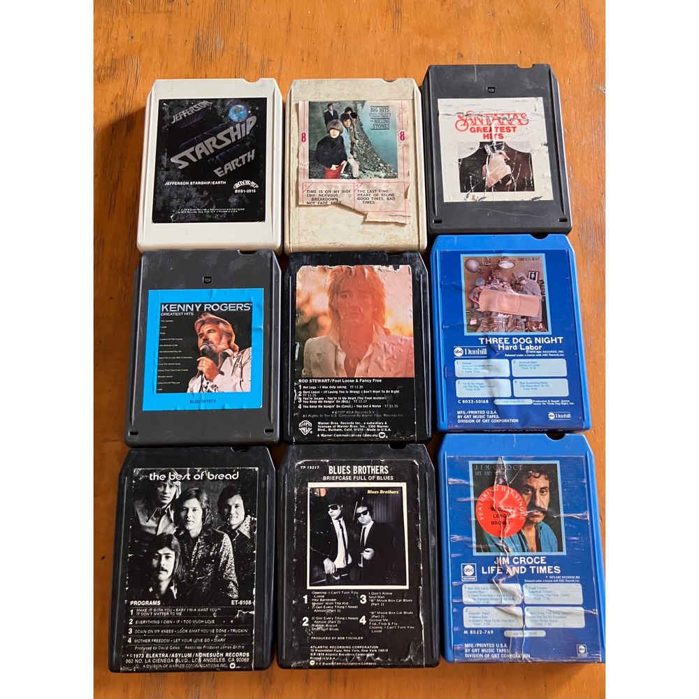 Mixed Freedom Rock 8-Track Tapes Lot 9 Stones Santana Rod Stewart Bread Vintage